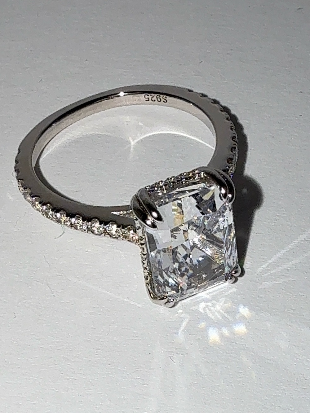 925 Sterling Silver 4.5CT Radiant Cut Cubic Zirconia Ring Sz 7.5